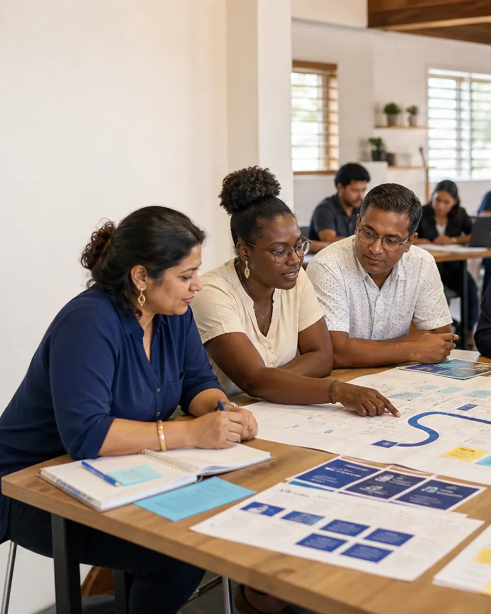 Surinaamse docenten bespreken samen hoe digitale lesstof lokaal wordt uitgevoerd