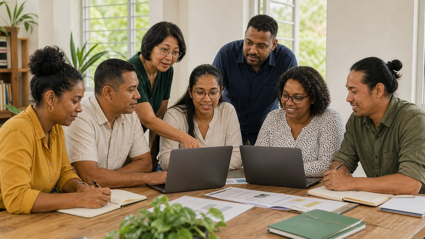 Een docententeam volgt samen een praktische digitale workshop