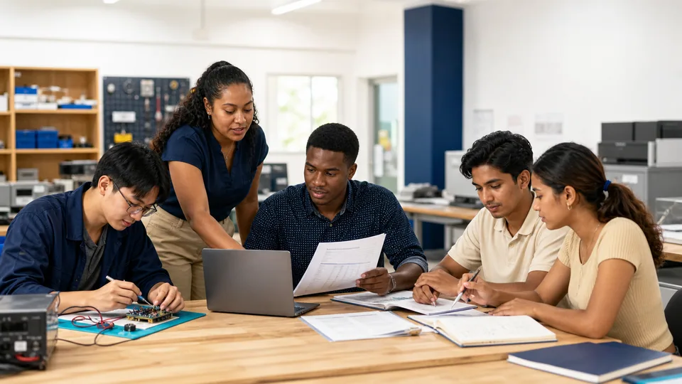 Beroepsstudenten vergelijken digitale gegevens en werken aan een technisch project